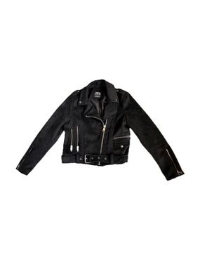 Zara Black Suede Biker Jacket with Belt